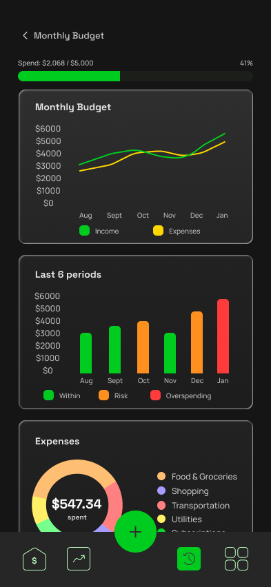 Visualize Spending Data screen: final design